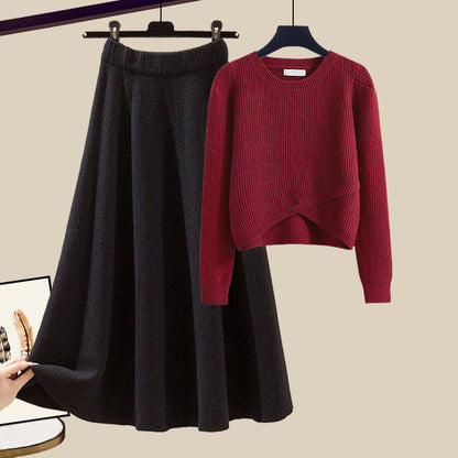 Women's Warm Irregular Style Knitted Sweater and Skirt Outfit Set - ChoreGirl