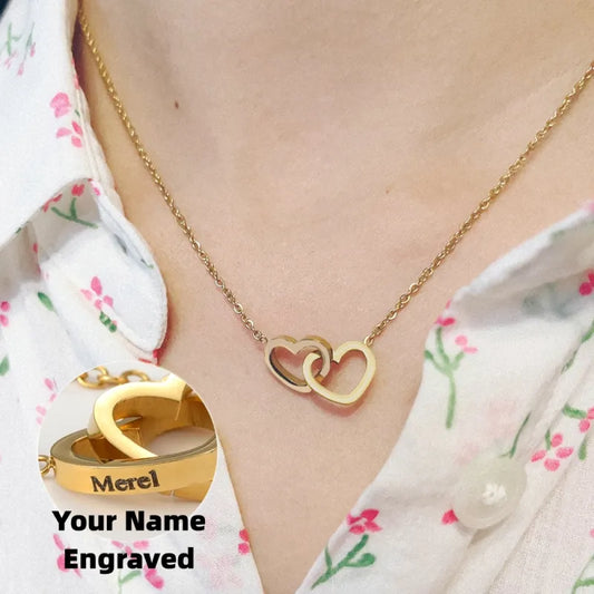 Custom Name Double Heart Necklace With 2 Names | PERSONALIZED - ChoreGirl