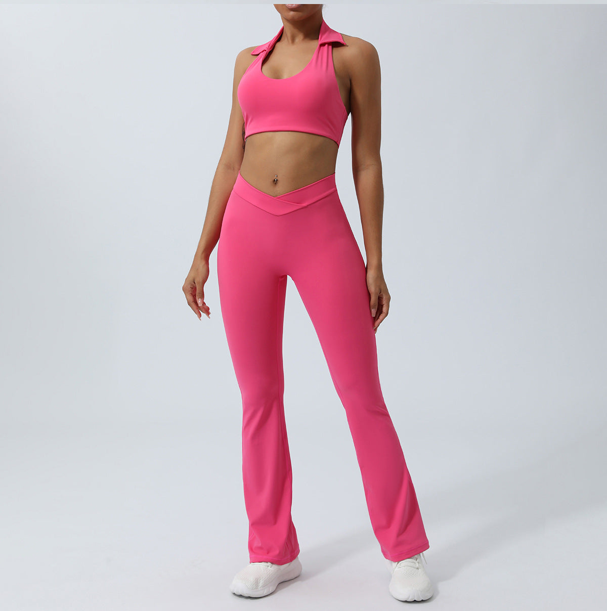 Women's Lapel Collar Sleeveless Top and Hip Lifting Pants or Shorts Sports Set - ChoreGirl
