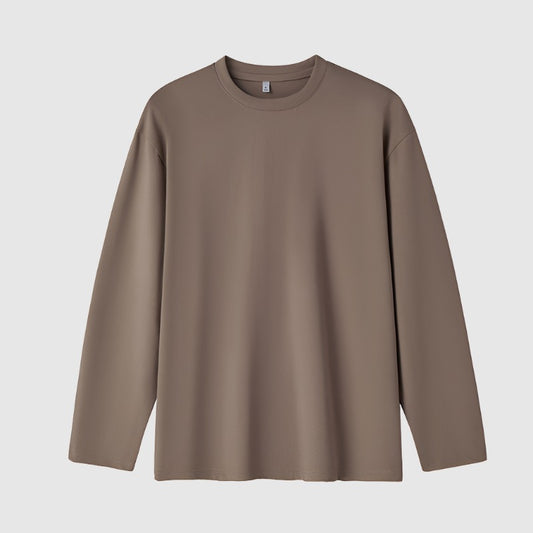 Men's Solid Color Loose Fit Round Neck Long Sleeved Top - ChoreGirl