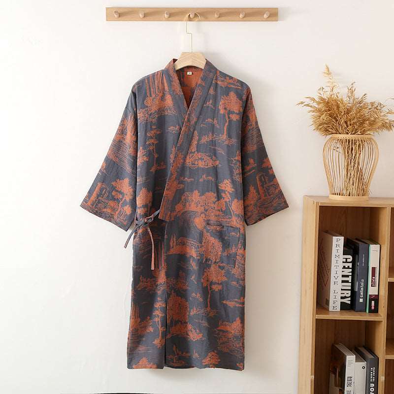 Men's Cotton Kimono Long Robe - ChoreGirl