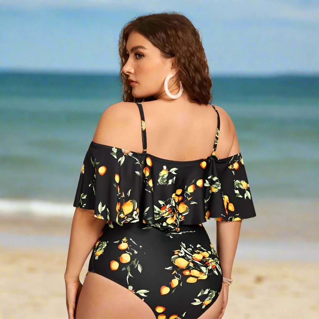 Women's Off-shoulder Ruffle Sleeve One-piece Swimsuit - ChoreGirl