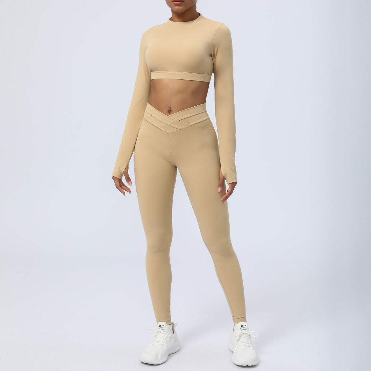 Women's Nude Feel Cross Strap Two-piece Workout Outfit Set - ChoreGirl