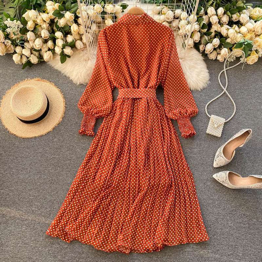 Women's French Style Long Sleeved Plated Skirt Dress - ChoreGirl