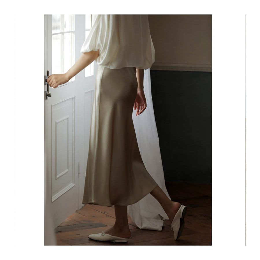 Women's Elegant Triacetate Satin Casual Elastic Waist Skirt - ChoreGirl