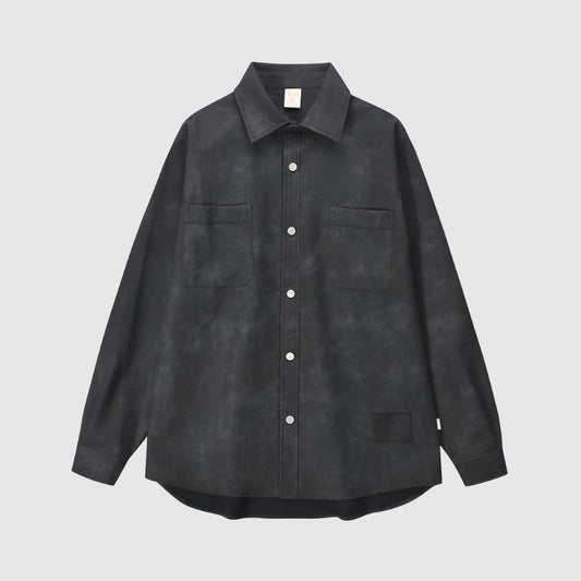 Men's Retro Street Style Washed-out PU Leather Long Sleeved Button-up Shirt - ChoreGirl