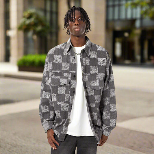 Men's Checkered Loose Button-up Shirt - ChoreGirl