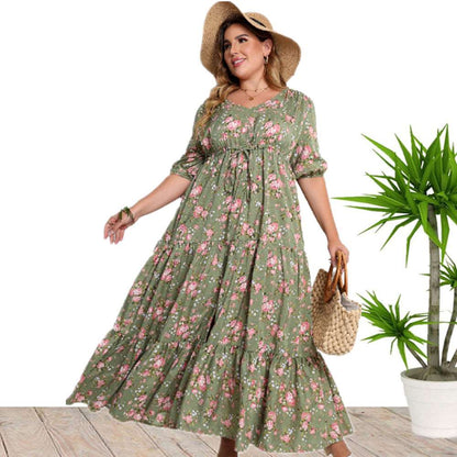 Women's Bohemian Print Loose Dress - ChoreGirl