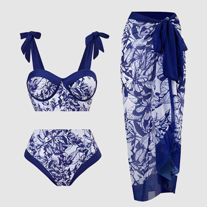 Women's High Waist Bikini Swimsuit with Cover-up Scarf - ChoreGirl