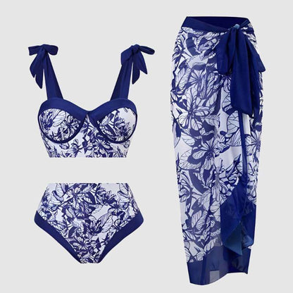 Women's High Waist Bikini Swimsuit with Cover-up Scarf - ChoreGirl
