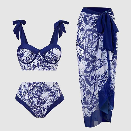 Women's High Waist Bikini Swimsuit with Cover-up Scarf - ChoreGirl