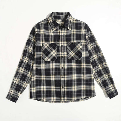 Men's Checkered Pattern Thickened Double Pocket Long Sleeve Button-up Shirt
