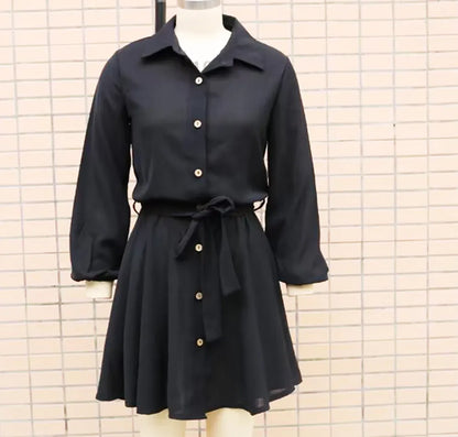 Women's Casual Long Sleeve Loose Shirt Dress - ChoreGirl