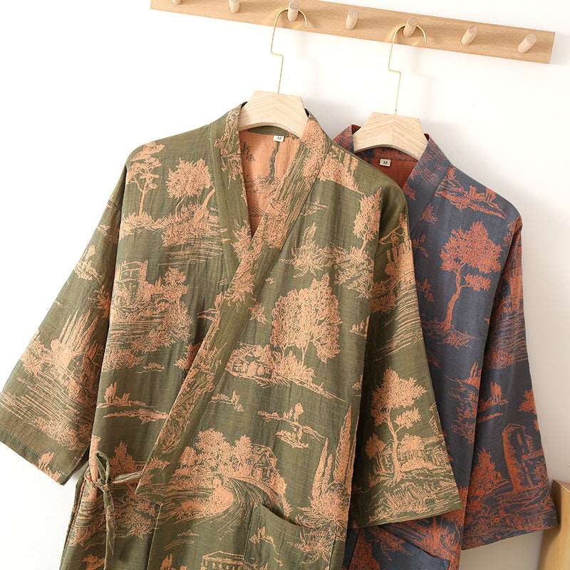 Men's Cotton Kimono Long Robe - ChoreGirl