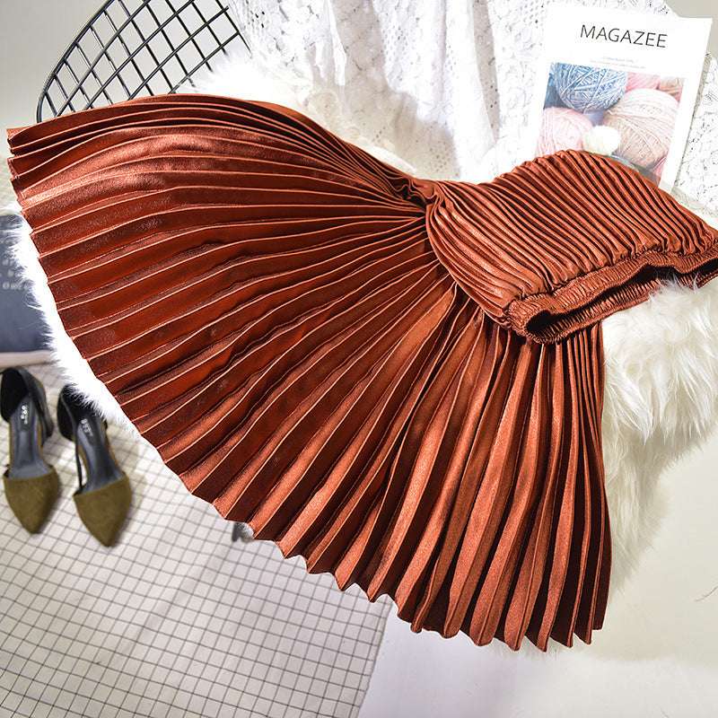 Women's Retro Fashion High Waist Pleated Long Skirt