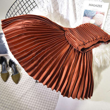 Women's Retro Fashion High Waist Pleated Long Skirt