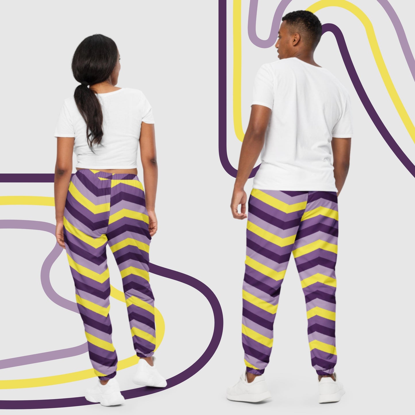 Custom Unisex Retro Purple Wavy Lines Track Pants | PERSONALIZED - ChoreGirl