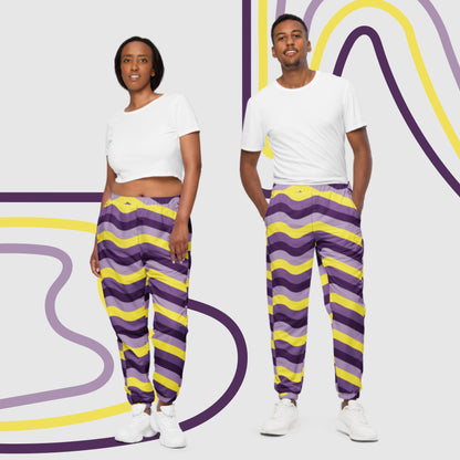 Custom Unisex Retro Purple Wavy Lines Track Pants | PERSONALIZED - ChoreGirl