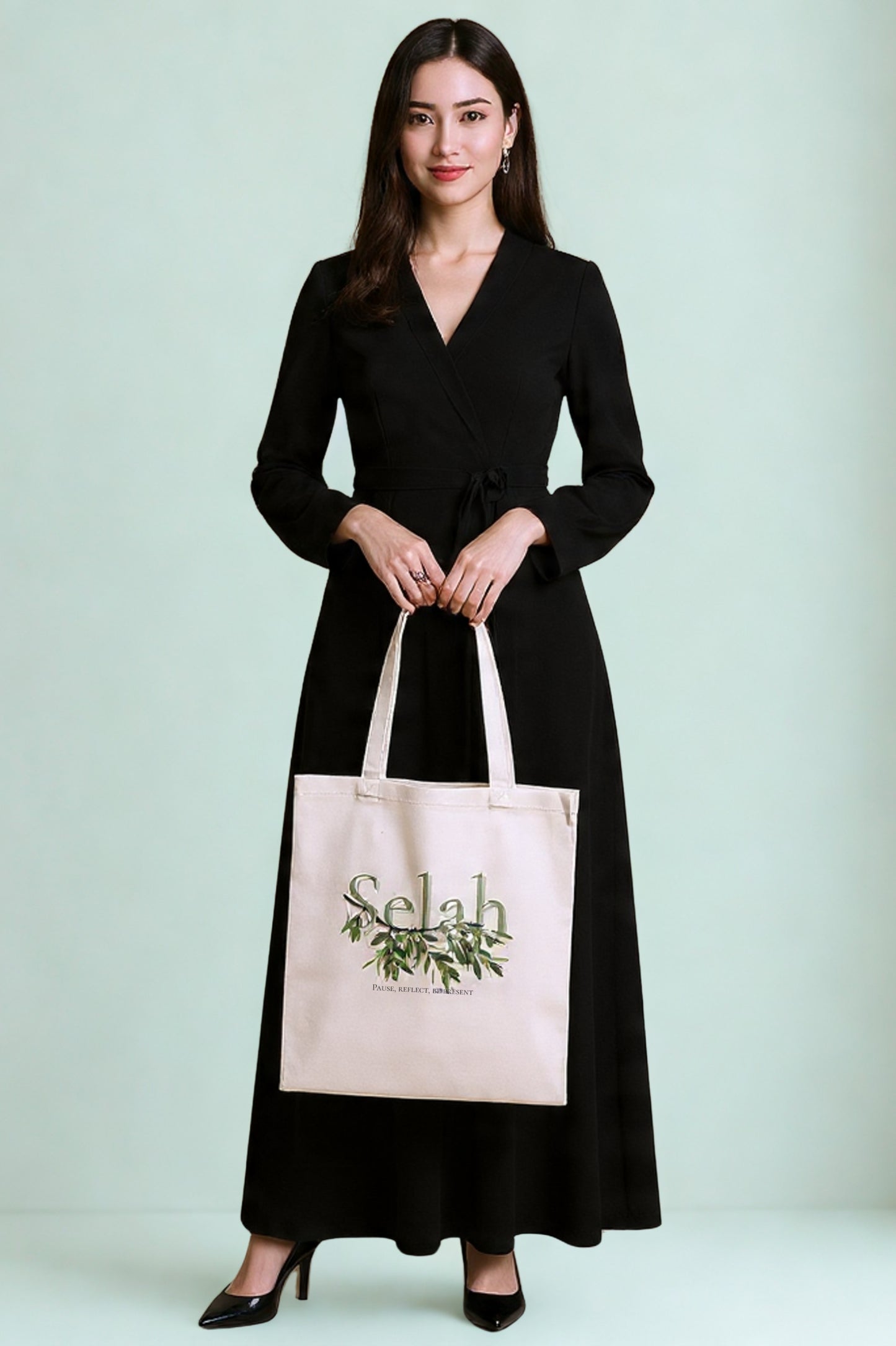 Canvas Tote Bag - Selah Peace & Reflection Olive Branch Design