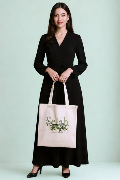 Canvas Tote Bag - Selah Peace & Reflection Olive Branch Design
