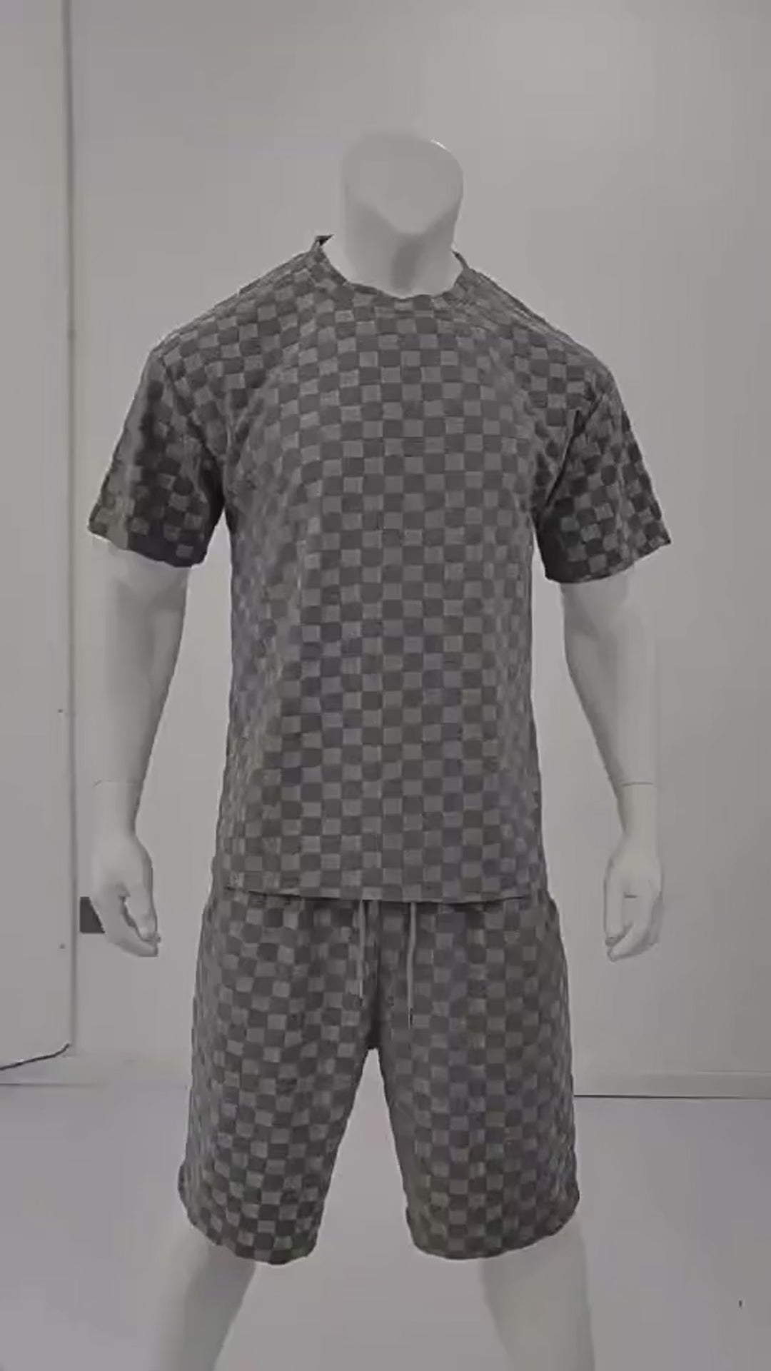 Men's Casual Loose Jacquard Plaid Short Sleeved T-Shirt and Shorts Outfit Set