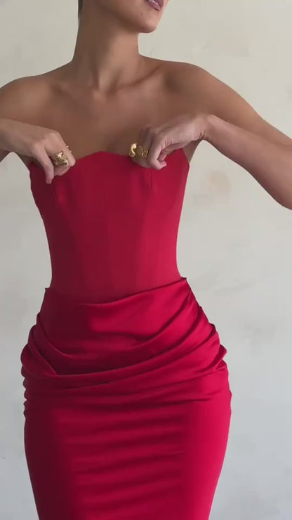 Women's Slim Bandeau Tube Long Backless Evening Dress red