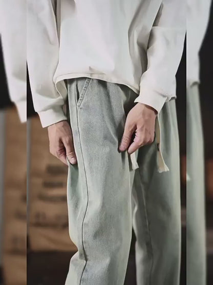 Men's Washed Out Denim Wide Leg Jeans