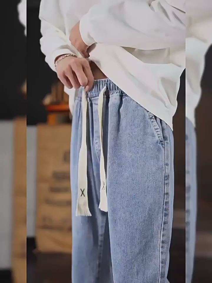 Men's Washed Out Denim Wide Leg Jeans