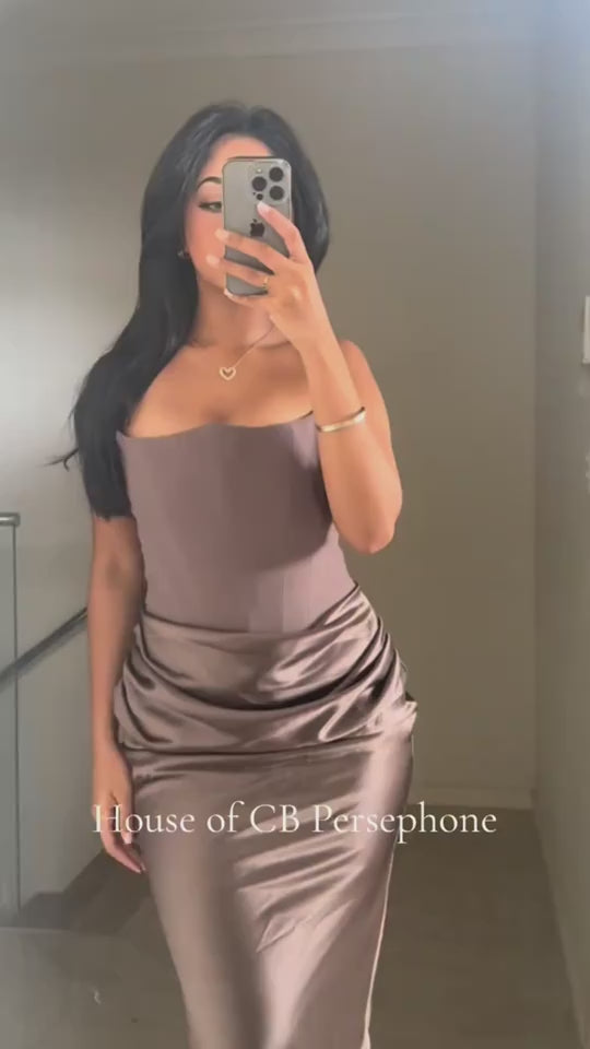 Women's Slim Bandeau Tube Long Backless Evening Dress brown
