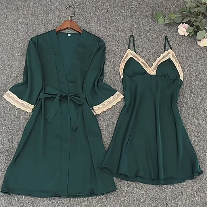 Women's Satin Robe and Nightgown Sleepwear Set