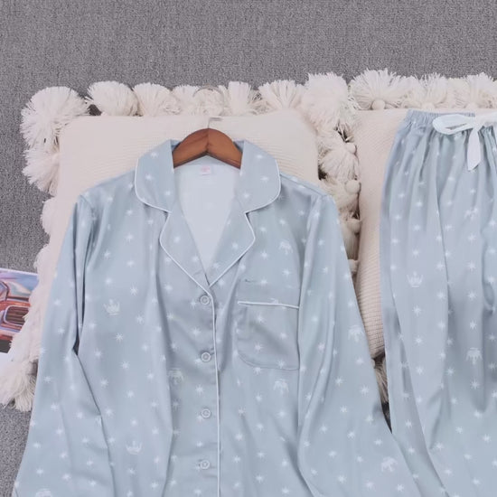 Women's Thin Ice Silk Satin and Lace Two-piece Pajamas Set