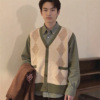 Men's Vintage Grandpa Style V-neck Knit Button-up Vest