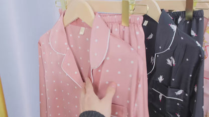 Women's Ice Silk Long Sleeved Shirt and Pants Pajamas Set