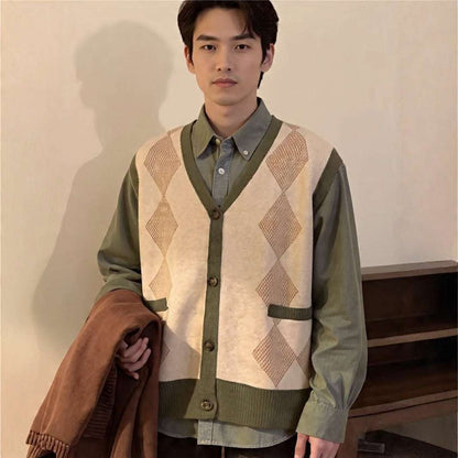 Men's Vintage Grandpa Style V-neck Knit Button-up Vest