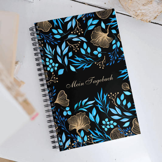 Blue Flower Garden Design Spiral Notebook, 140 pages - ChoreGirl