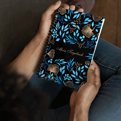 Blue Flower Garden Design Spiral Notebook, 140 pages - ChoreGirl