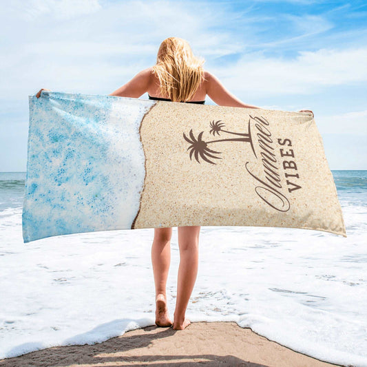 Custom Summer Vibes Print Beach Towel | PERSONALIZED - ChoreGirl