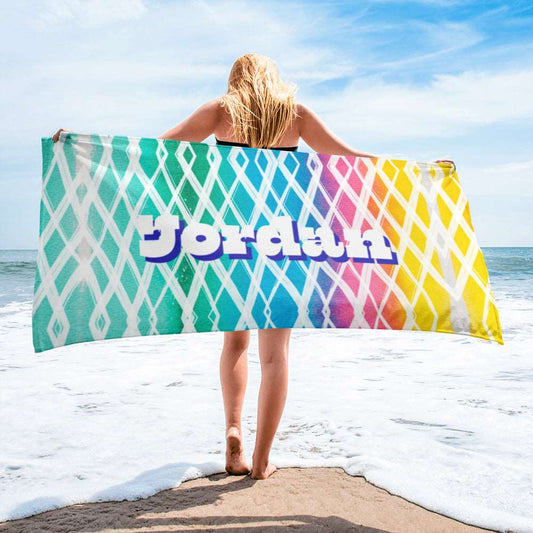 Custom Colorful Personalized Name Beach Towel | PERSONALIZED - ChoreGirl