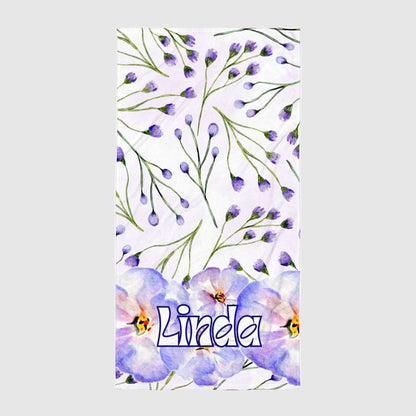 Custom Violet Flower Print Personalized Name Beach Towel | PERSONALIZED - ChoreGirl