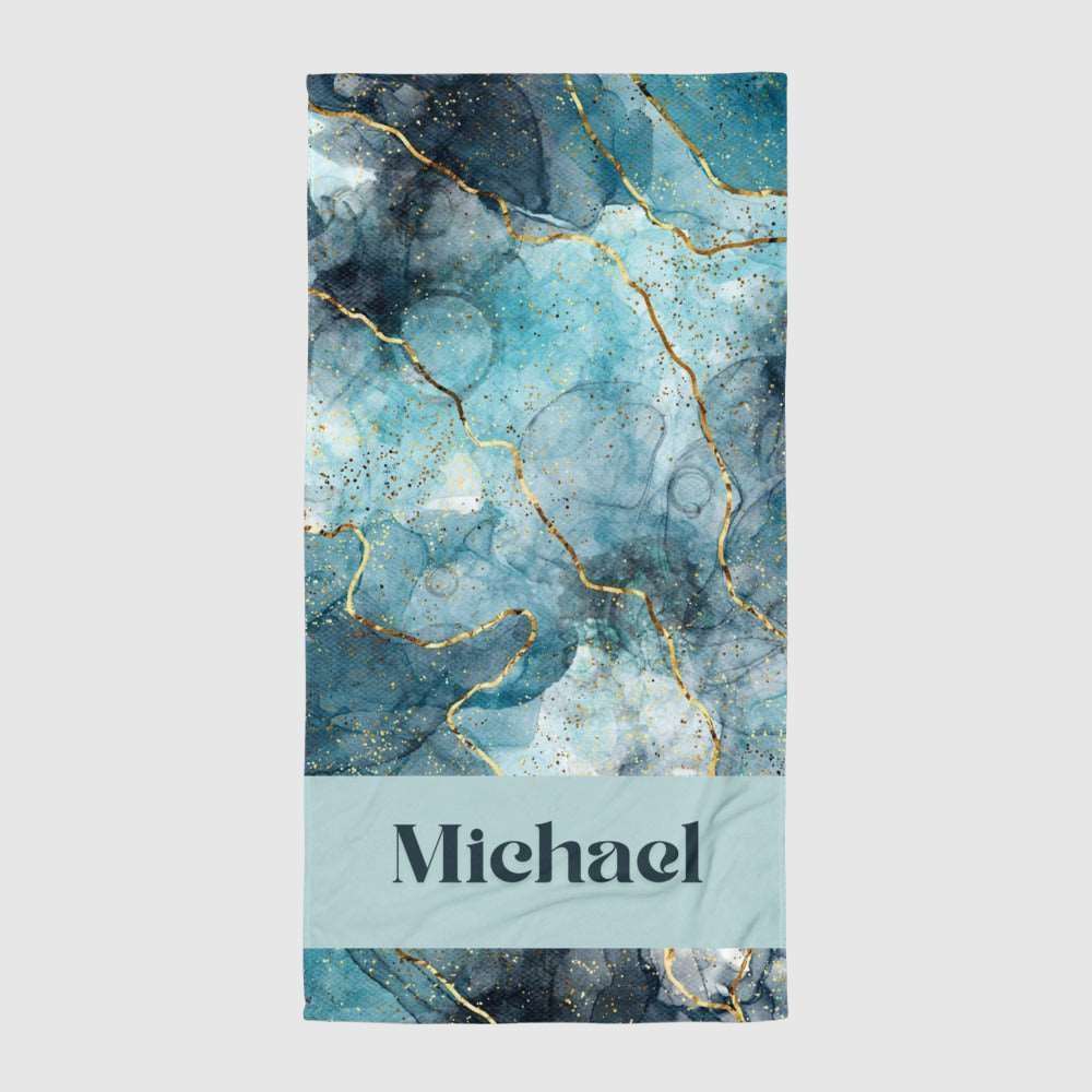 Custom Marble Blue Print Personalized Name Beach Towel | PERSONALIZED - ChoreGirl