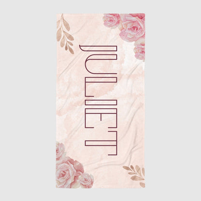 Custom Rose Flower Print Personalized Name Beach Towel | PERSONALIZED - ChoreGirl
