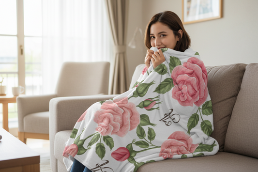 Elegant Personalized Name Letter Romantic Rose Throw Blanket - Home