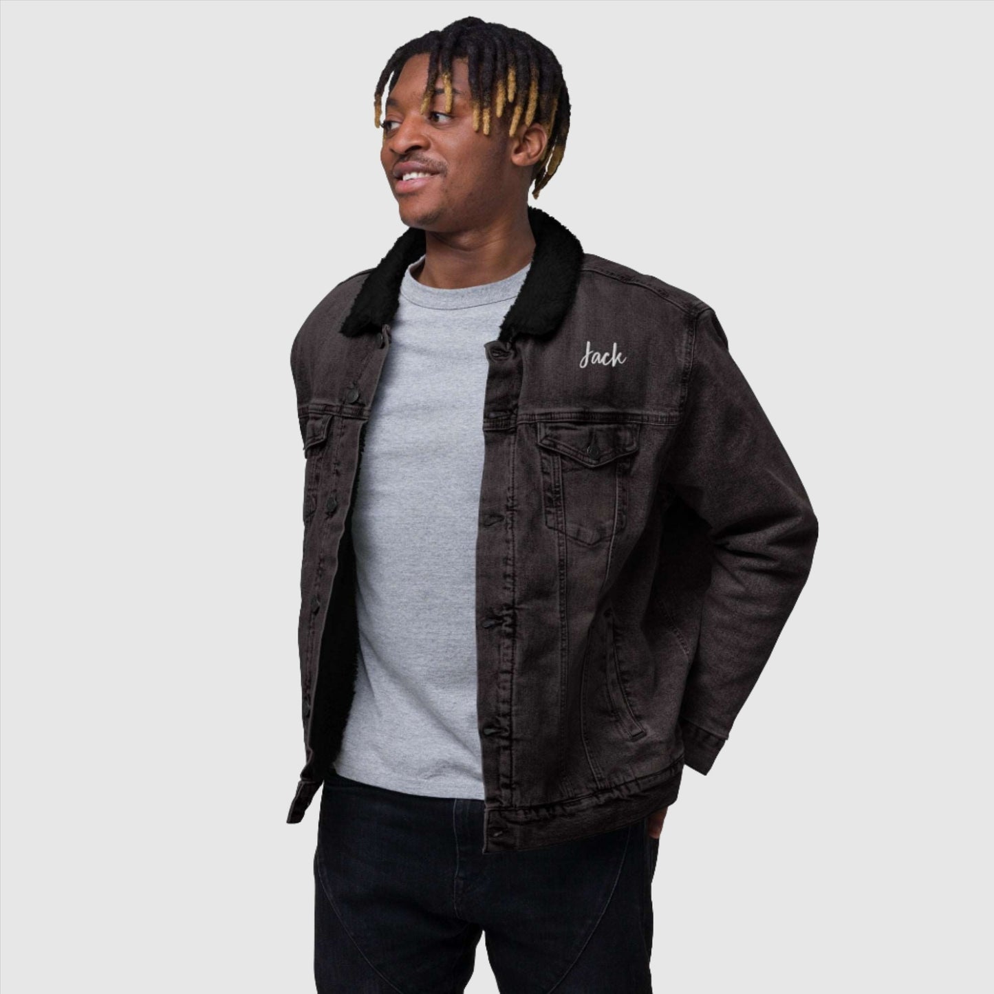 Unisex Custom Name and Icon Denim Sherpa Jacket | PERSONALIZED - ChoreGirl
