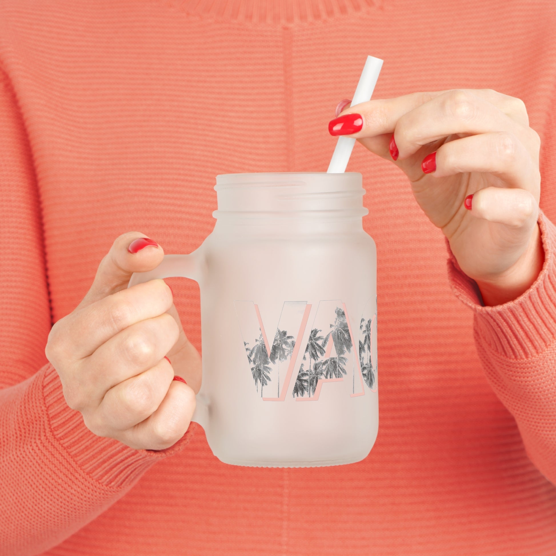 Custom Vacay Print Mason Jar with a straw and lid | PERSONALIZED - ChoreGirl